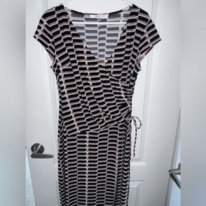 White House Black Market Striped Black and Cream Midi Dress
